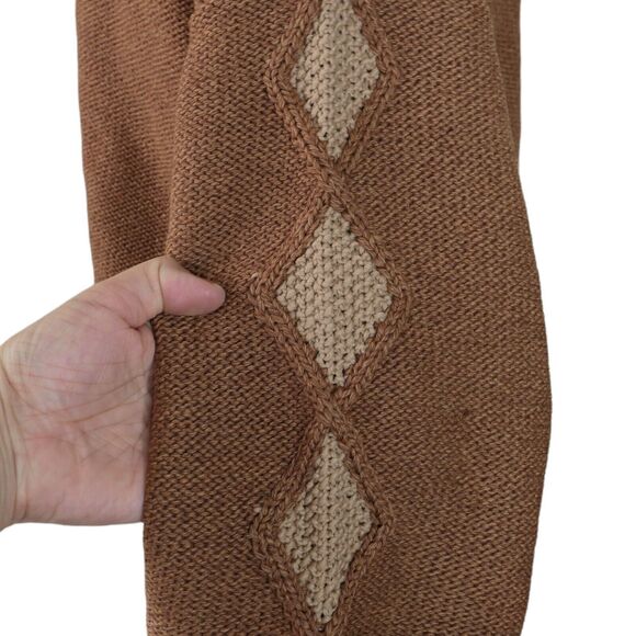Vintage Handmade Knit Sweater Sz M Brown Tan Long Sleeve Cable Knit EUC - Picture 6 of 7